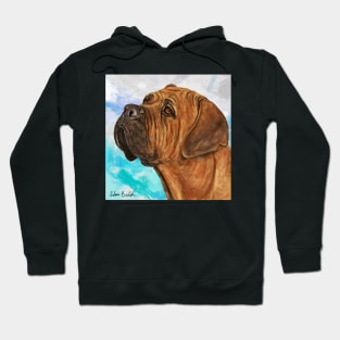 Painting of a Gorgeous Brown Boxer on Light Blue Background Hoodie